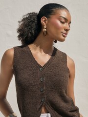 Threadbare Brown Knitted Yarn V-Neck Waistcoat - Image 1 of 8