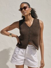 Threadbare Brown Knitted Yarn V-Neck Waistcoat - Image 3 of 8