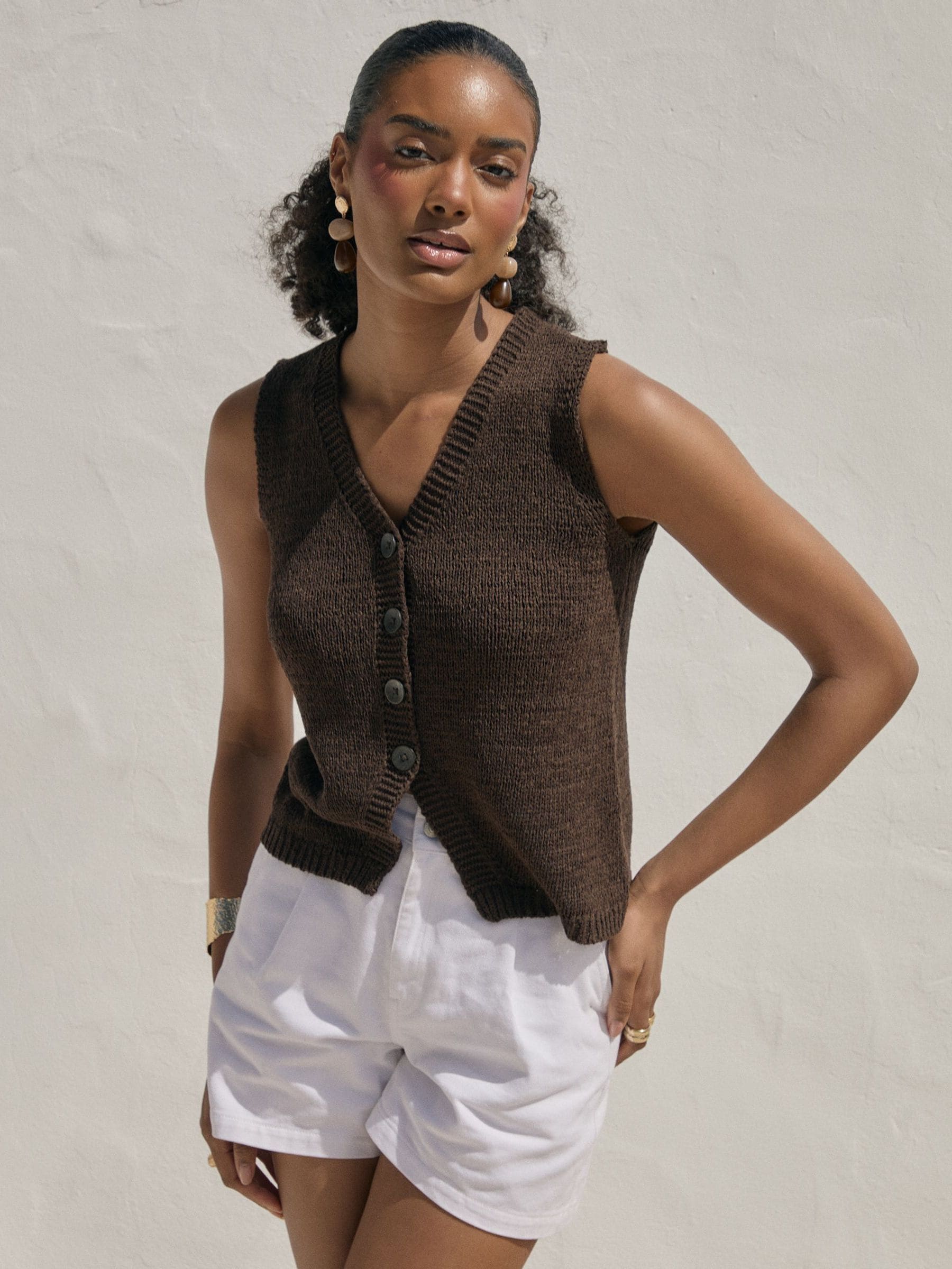 Buy Threadbare Brown Knitted Yarn V-Neck Waistcoat from Next USA