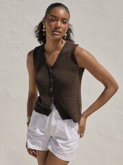 Threadbare Brown Knitted Yarn V-Neck Waistcoat - Image 4 of 8