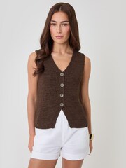Threadbare Brown Knitted Yarn V-Neck Waistcoat - Image 5 of 8