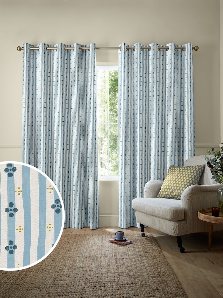 Emily Bond Blue Clara Made to Measure Curtains - Image 1 of 9 Emily Bond Blue Clara Made to Measure Curtains - Image 1 of 9