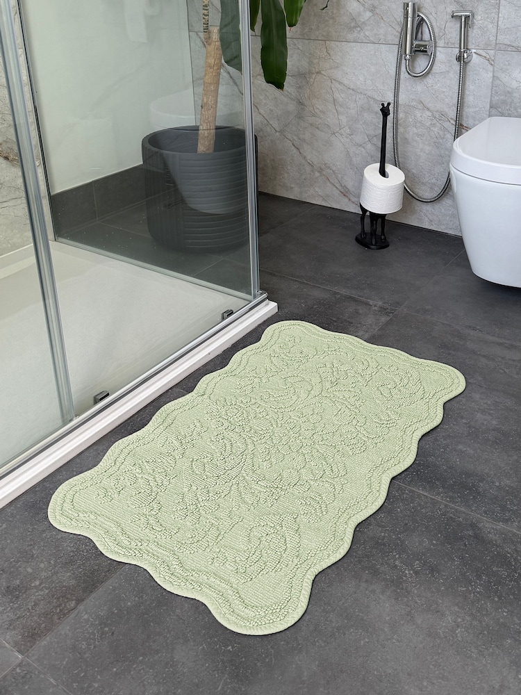 Allure Bath Fashions Sage Green Scalloped Jacquard Bath Mat - Image 2 of 4 Allure Bath Fashions Sage Green Scalloped Jacquard Bath Mat - Image 2 of 4