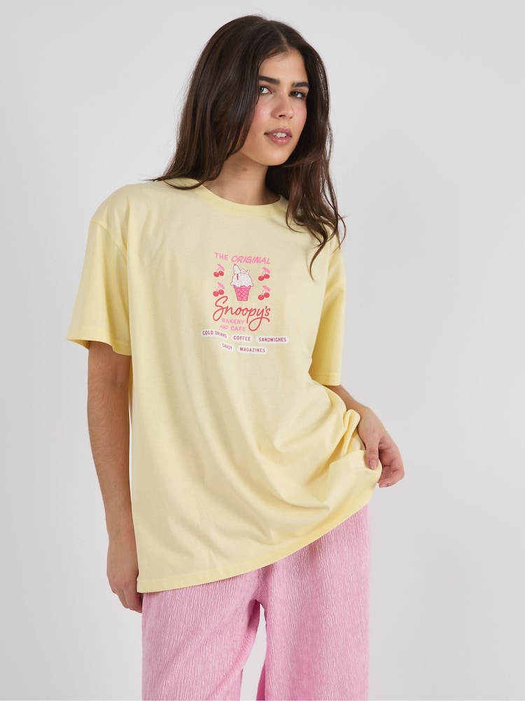 Skinnydip Yellow Peanuts x Skinnydip Snoopy Cafe Poster T-Shirt - Image 1 of 3
