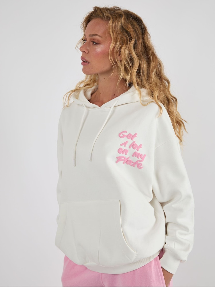 Skinnydip White A Lot On My Plate Hoodie - Image 1 of 4 Skinnydip White A Lot On My Plate Hoodie - Image 1 of 4