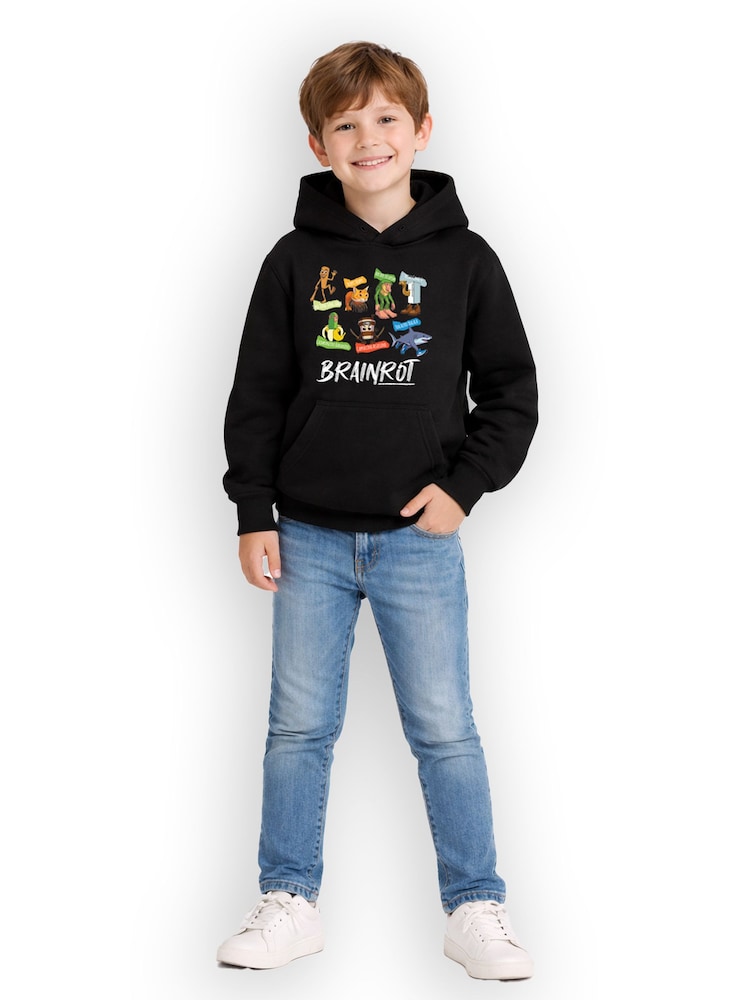 Brand Threads Black Kids Brainrot Character Hoodie - Image 1 of 2