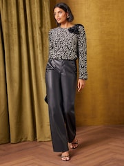 Love & Roses Black Metallic Velvet Bow Sweatshirt - Image 3 of 6