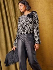Love & Roses Black Metallic Velvet Bow Sweatshirt - Image 4 of 6