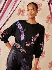 Love & Roses Black Sequin Cracker Crew Neck Sweatshirt - Image 4 of 5