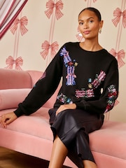 Love & Roses Black Sequin Cracker Crew Neck Sweatshirt - Image 5 of 5