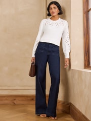 Love & Roses Ivory Broderie Piecrust Long Sleeve Top - Image 2 of 4