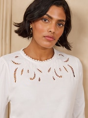 Love & Roses Ivory Broderie Piecrust Long Sleeve Top - Image 3 of 4