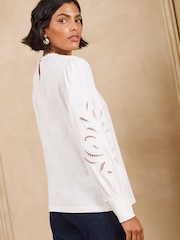 Love & Roses Ivory Broderie Piecrust Long Sleeve Top - Image 4 of 4