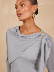 Love & Roses Grey Hardwear Cape Long Sleeve Jersey Top - Image 2 of 4