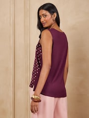 Love & Roses Berry Red Spot Satin Front Lace Trim V-Neck Vest - Image 3 of 5