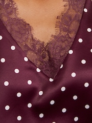 Love & Roses Berry Red Spot Satin Front Lace Trim V-Neck Vest - Image 5 of 5