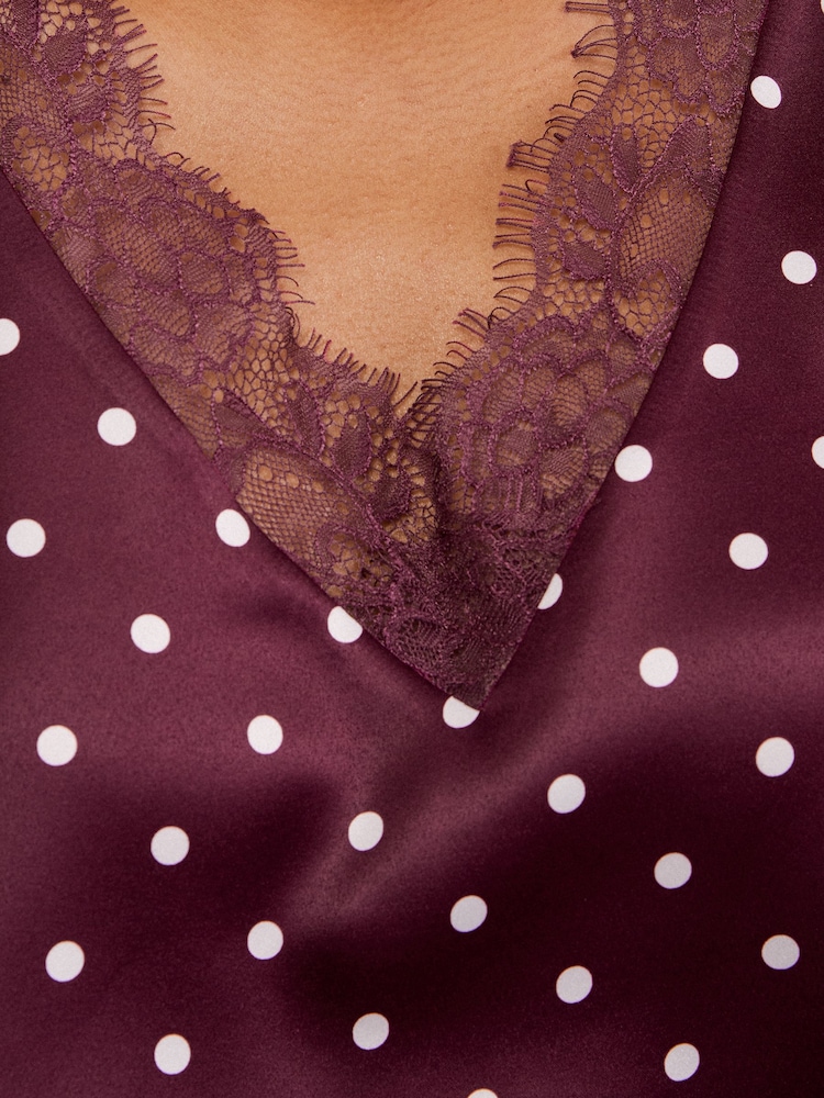 Love & Roses Berry Red Spot Satin Front Lace Trim V-Neck Vest - Image 5 of 5