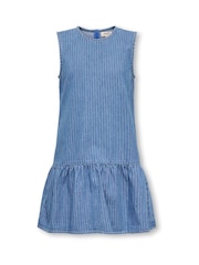 ONLY KIDS Blue Striped Denim Frill Dress - Image 1 of 3