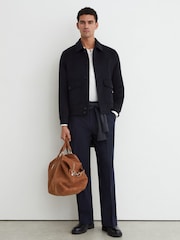 Reiss Navy Deluca Wool-Blend Flap-Pocket Bomber Jacket - Image 3 of 7