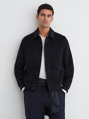 Reiss Navy Deluca Wool-Blend Flap-Pocket Bomber Jacket - Image 6 of 7