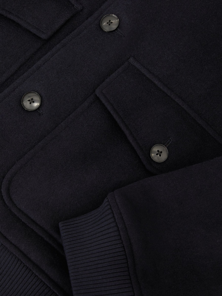Reiss Navy Deluca Wool-Blend Flap-Pocket Bomber Jacket - Image 7 of 7 Reiss Navy Deluca Wool-Blend Flap-Pocket Bomber Jacket - Image 7 of 7