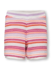 ONLY KIDS Pink Striped Crochet Shorts - Image 1 of 3