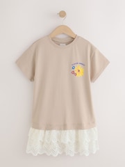 Neutral Brown Broderie Hem T-Shirt Dress (3-16yrs) - Image 6 of 10