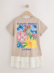 Neutral Brown Broderie Hem T-Shirt Dress (3-16yrs) - Image 7 of 10