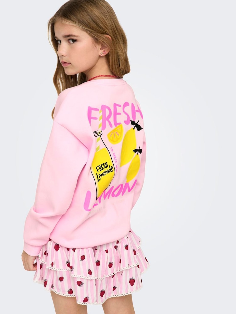 ONLY KIDS Pink Long Sleeve Lemon Back Print Sweat Top - Image 2 of 7
