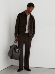 Reiss Chocolate Brown Deluca Wool-Blend Flap-Pocket Bomber Jacket - Image 4 of 7