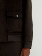 Reiss Chocolate Brown Deluca Wool-Blend Flap-Pocket Bomber Jacket - Image 6 of 7