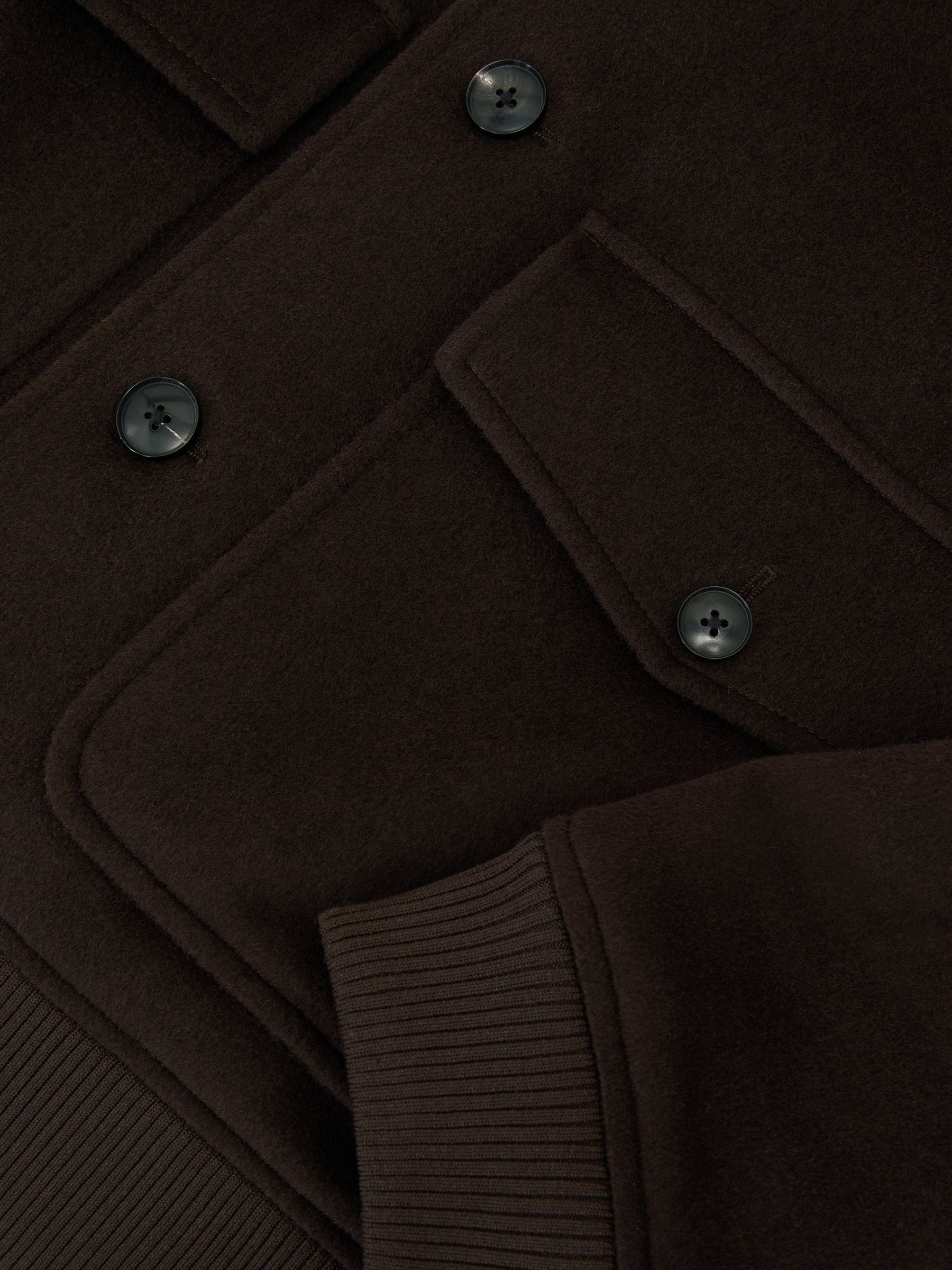 Buy Reiss Chocolate Brown Deluca Wool-Blend Flap-Pocket Bomber