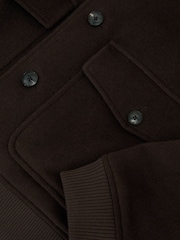 Reiss Chocolate Brown Deluca Wool-Blend Flap-Pocket Bomber Jacket - Image 7 of 7