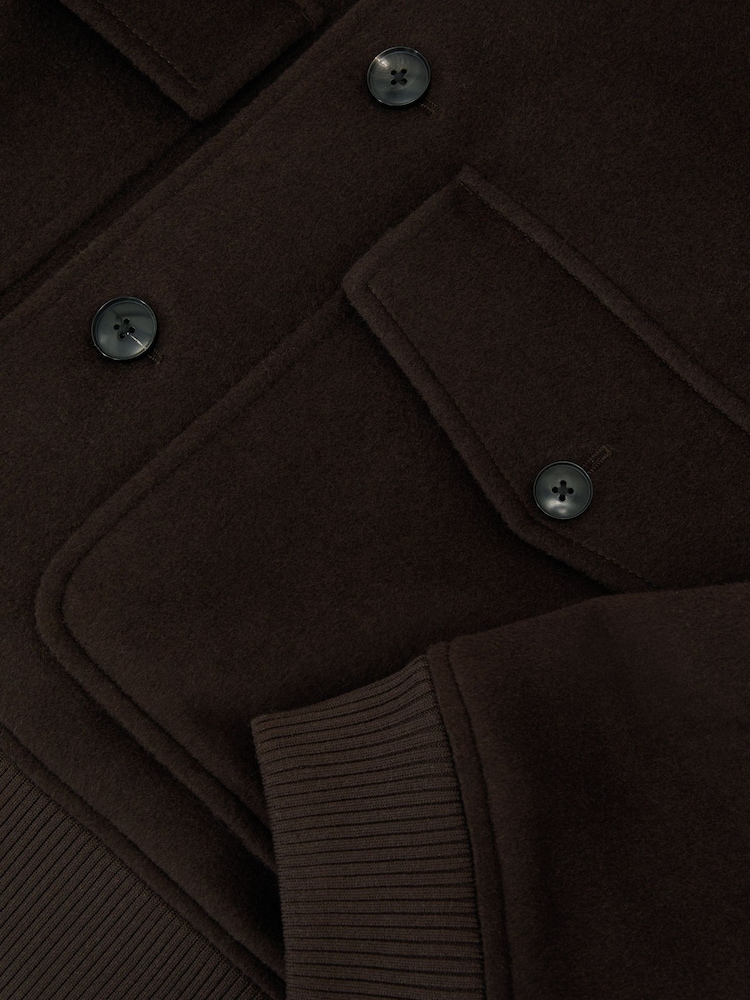 Reiss Chocolate Brown Deluca Wool-Blend Flap-Pocket Bomber Jacket - Image 7 of 7 Reiss Chocolate Brown Deluca Wool-Blend Flap-Pocket Bomber Jacket - Image 7 of 7