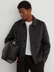 Reiss Charcoal Grey Deluca Wool-Blend Flap-Pocket Bomber Jacket - Image 1 of 7