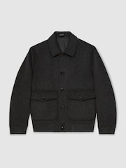 Reiss Charcoal Grey Deluca Wool-Blend Flap-Pocket Bomber Jacket - Image 2 of 7