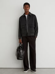 Reiss Charcoal Grey Deluca Wool-Blend Flap-Pocket Bomber Jacket - Image 4 of 7
