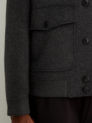 Reiss Charcoal Grey Deluca Wool-Blend Flap-Pocket Bomber Jacket - Image 5 of 7
