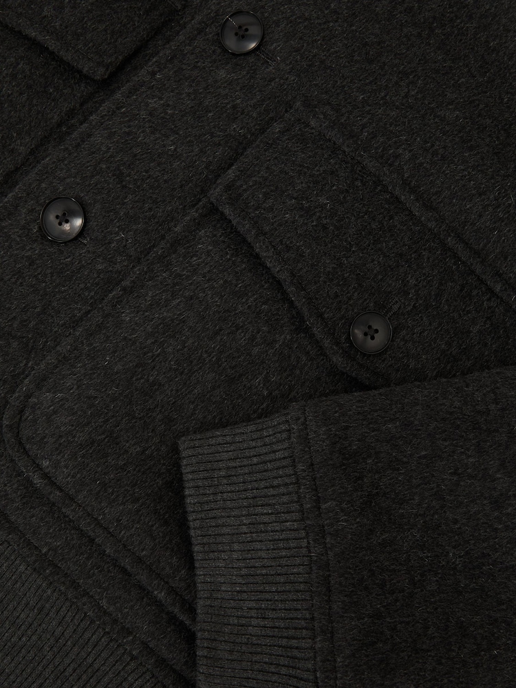 Reiss Charcoal Grey Deluca Wool-Blend Flap-Pocket Bomber Jacket - Image 7 of 7 Reiss Charcoal Grey Deluca Wool-Blend Flap-Pocket Bomber Jacket - Image 7 of 7