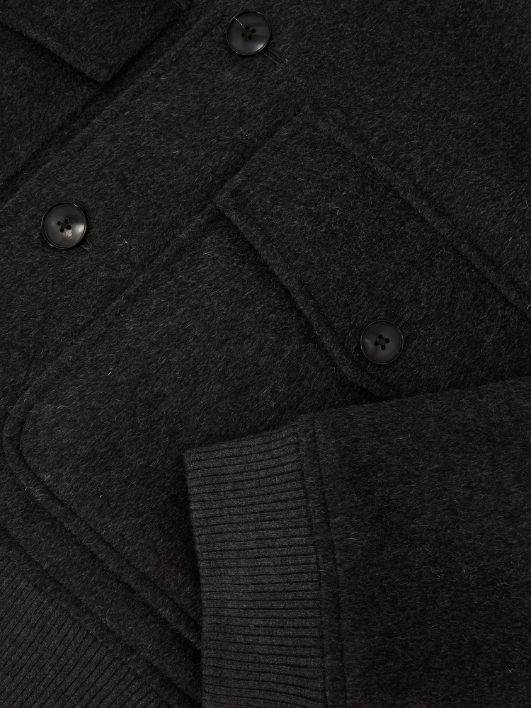Reiss Charcoal Grey Deluca Wool-Blend Flap-Pocket Bomber Jacket - Image 8 of 8 Reiss Charcoal Grey Deluca Wool-Blend Flap-Pocket Bomber Jacket - Image 8 of 8