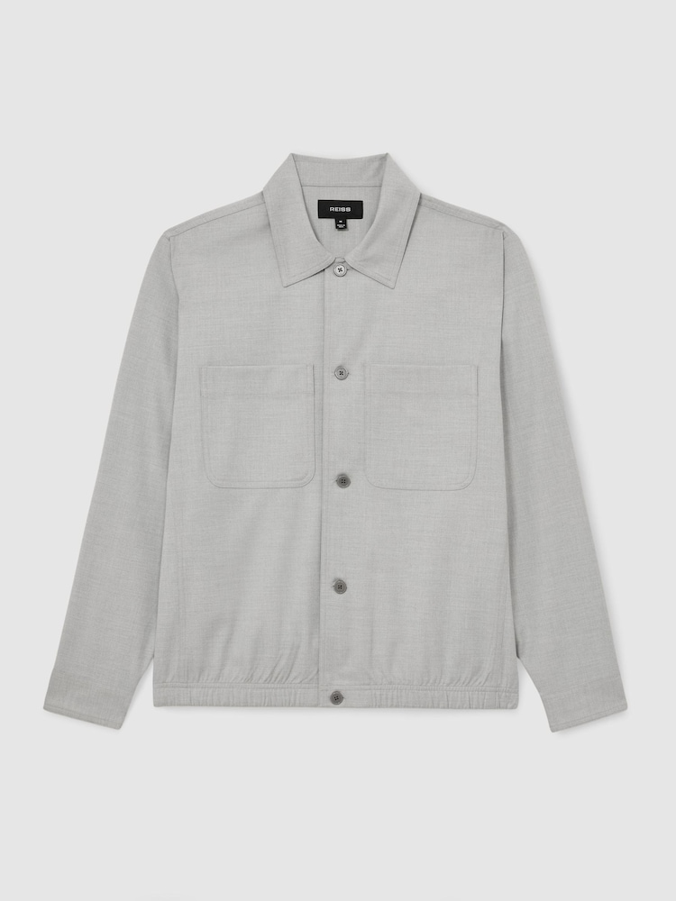 Reiss Soft Grey Penge Brushed Twin-Pocket Overshirt with Wool - Image 2 of 7 Reiss Soft Grey Penge Brushed Twin-Pocket Overshirt with Wool - Image 2 of 7