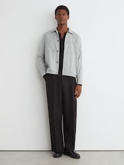 Reiss Soft Grey Penge Brushed Twin-Pocket Overshirt with Wool - Image 3 of 7