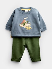 JoJo Maman Bébé Blue Dino 2-Piece Sweatshirt & Jogger Set - Image 1 of 7