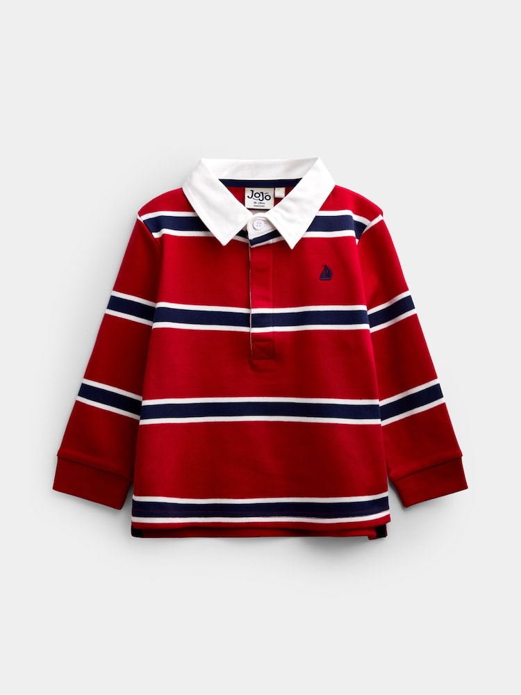 JoJo Maman Bébé Bright Red Stripe Classic Rugby Top - Image 1 of 4 JoJo Maman Bébé Bright Red Stripe Classic Rugby Top - Image 1 of 4