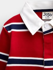JoJo Maman Bébé Bright Red Stripe Classic Rugby Top - Image 3 of 4