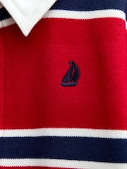JoJo Maman Bébé Bright Red Stripe Classic Rugby Top - Image 4 of 4