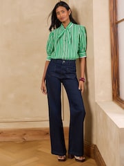 Love & Roses Green Stripe Tie Neck Blouse - Image 3 of 4