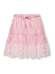 ONLY KIDS Red White Stripe Emroidery Anglais Frill Skirt - Image 2 of 4
