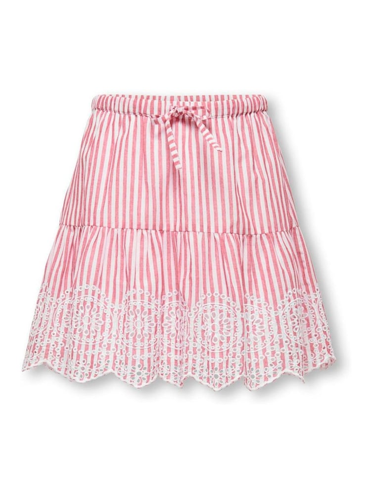 ONLY KIDS Red White Stripe Emroidery Anglais Frill Skirt - Image 2 of 4 ONLY KIDS Red White Stripe Emroidery Anglais Frill Skirt - Image 2 of 4