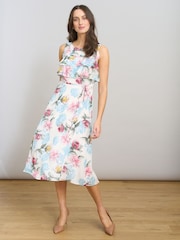 Gina Bacconi White Tulisa Sleeveless Floral Midi Dress - Image 3 of 9